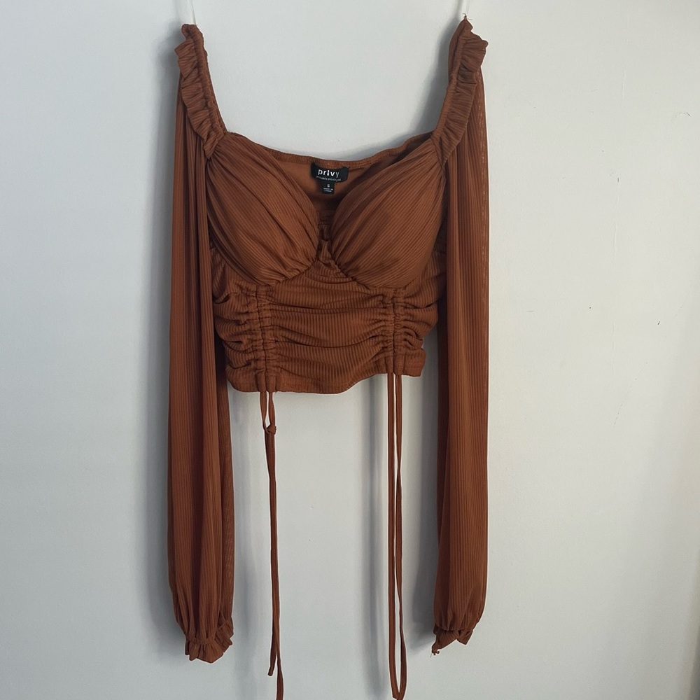 Off The Shoulder Cropped Rust/orange Colored Top with Balloon Sleeves | Privy